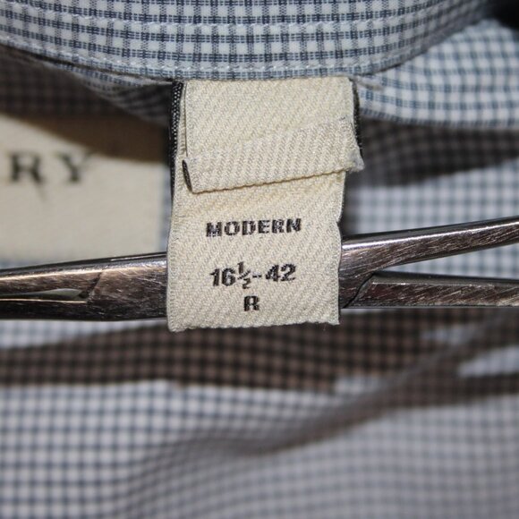 Burberry Shirt Sz 16.5 Navy Blue White Collared Button Down 100% Cotton Shirt - Picture 8 of 12